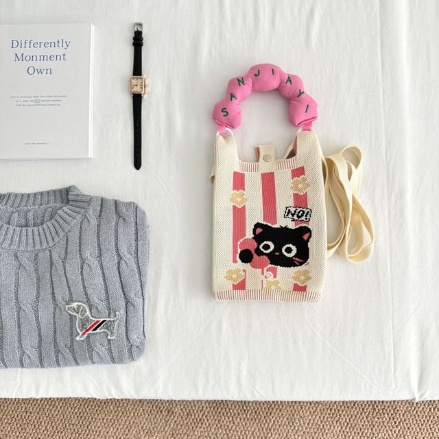 Donut Handle Print Top Cartoon Knit Bag Crossbody