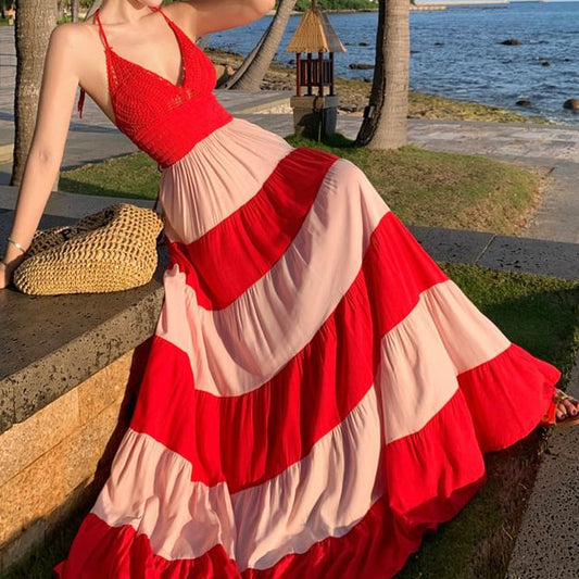 Maxi Halter Sundress Striped