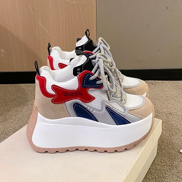 Platform Panel Sneakers Lace-Up Mesh