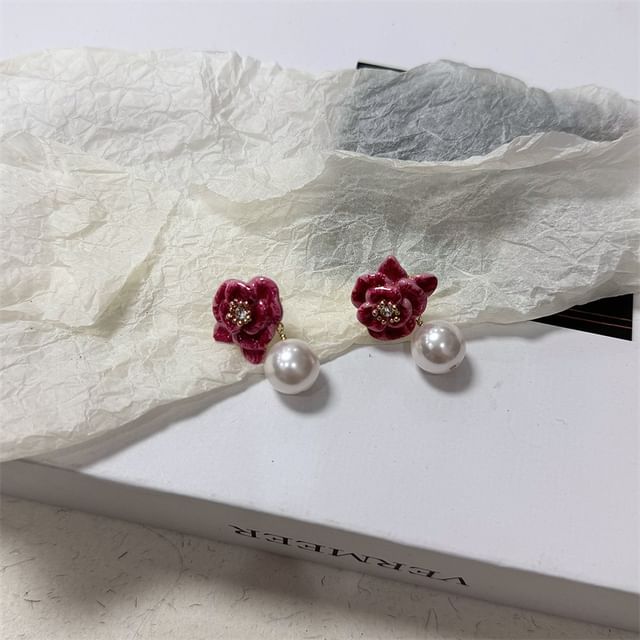 Faux Leather Floral Ball Drop Earring