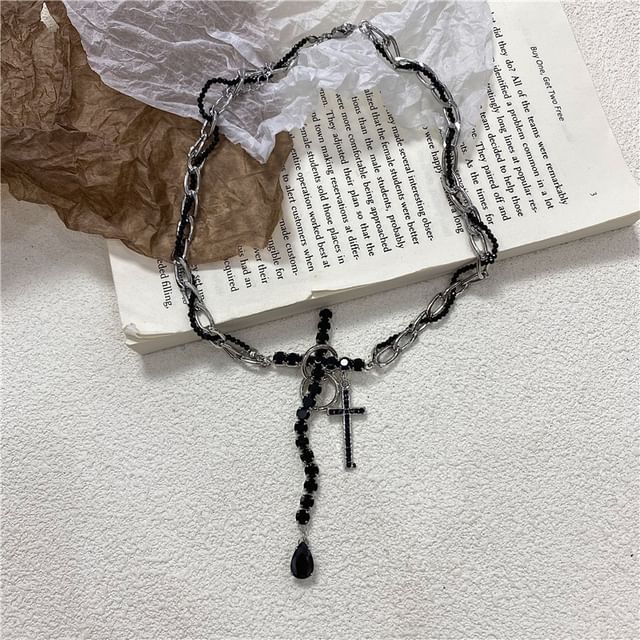 Cross Faux Leather Necklace