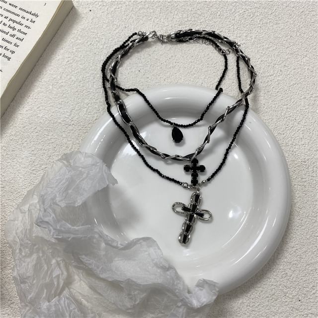 Cross Faux Leather Necklace