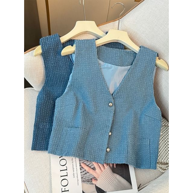 Tweed V-Neck Vest Jacket