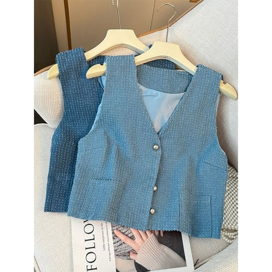 Tweed V-Neck Vest Jacket