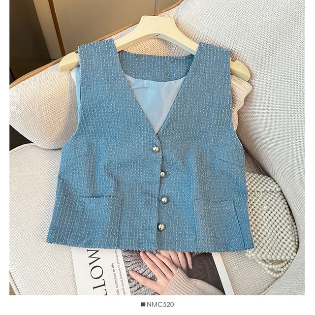 Tweed V-Neck Vest Jacket