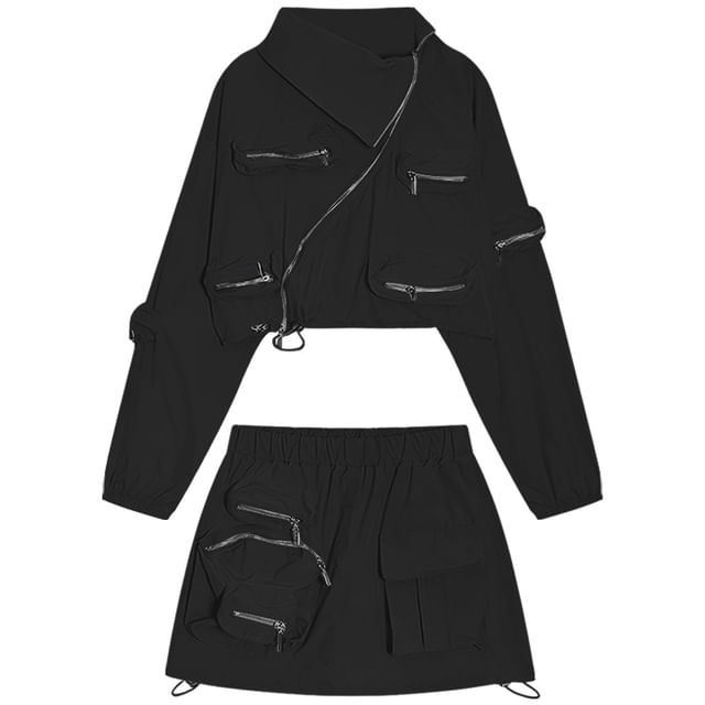 Cropped Zip Jacket with High-Rise Mini Pencil Skirt Set