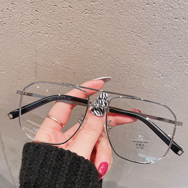 Metal Frame Glasses Light Blue Square Blocking