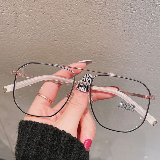 Metal Frame Glasses Light Blue Square Blocking