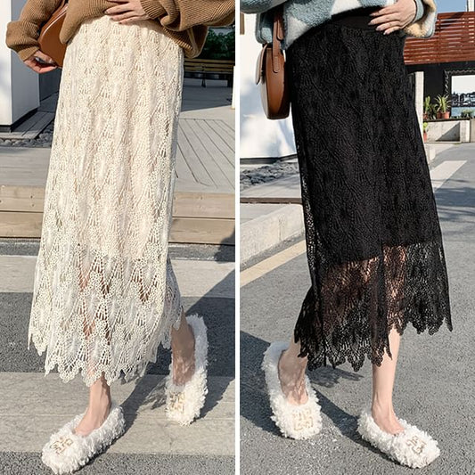 Maternity High Rise Lace Midi Straight Skirt