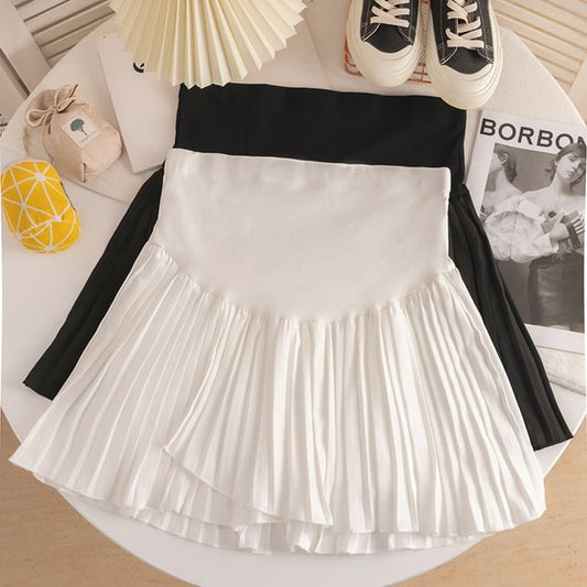 Maternity High Waist Pleated Mini Flared Skirt