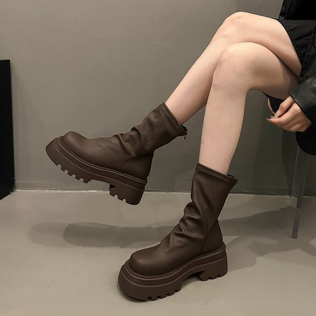 Short Sock Platform Boots Plain