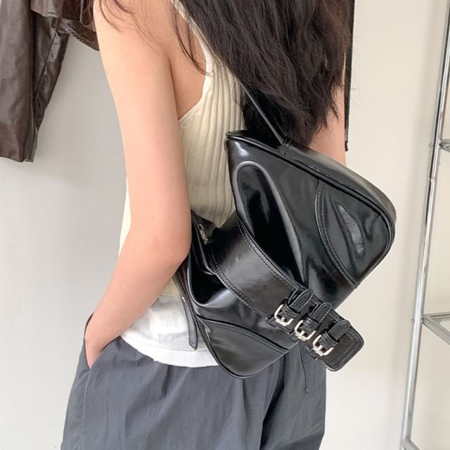 Faux Bag Shoulder Leather Buckled Plain