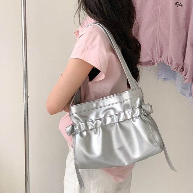 Plain Tote Bag Leather Faux Drawstring