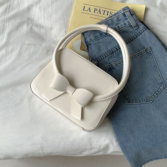 Accent Faux Handbag Leather Bow Plain