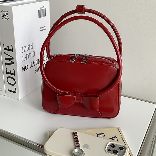 Accent Faux Handbag Leather Bow Plain