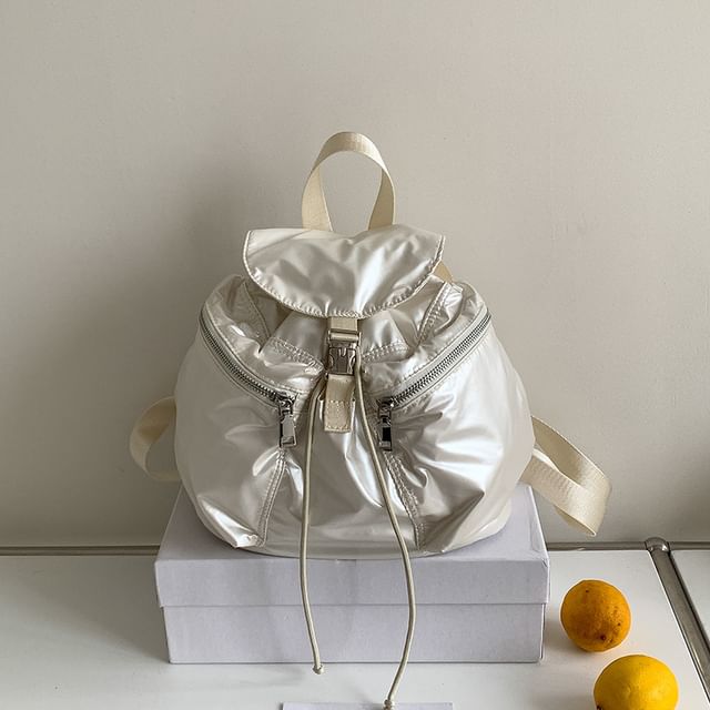 Drawstring Backpack Buckled Plain
