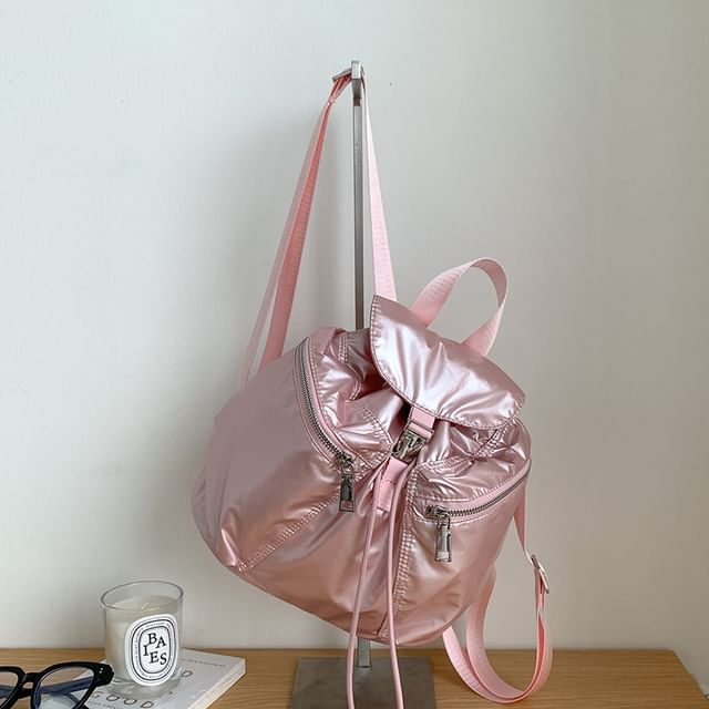 Drawstring Backpack Buckled Plain