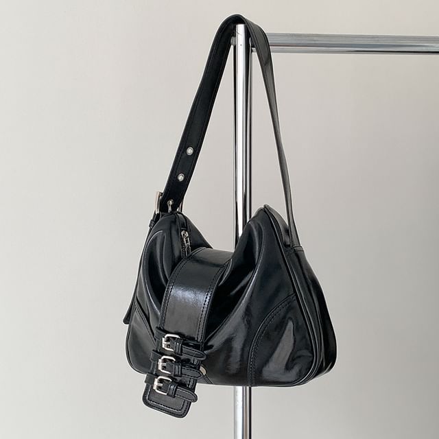 Faux Bag Shoulder Leather Buckled Plain