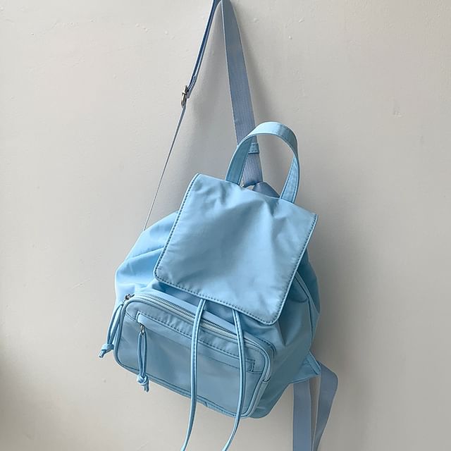 Plain Backpack Nylon Flap Drawstring