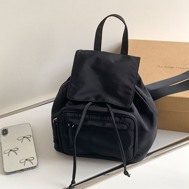 Plain Backpack Nylon Flap Drawstring
