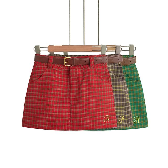 High-Rise Checked Mini Trapeze Skirt