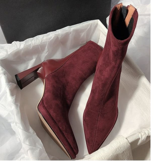 Heel Short Chunky Boots Pointy
