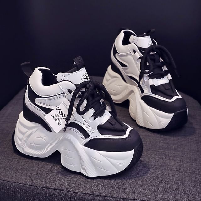 Faux Sneakers Hidden Lace-Up Wedge Leather Applique