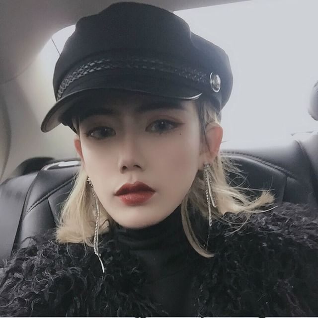 Leather Plain Faux Cap Newsboy