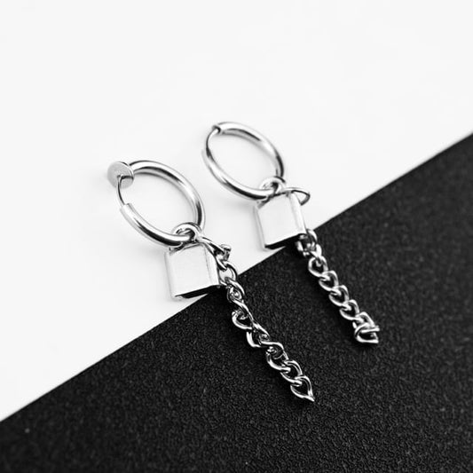 Padlock Hoop Drop Earring / Clip On Earring