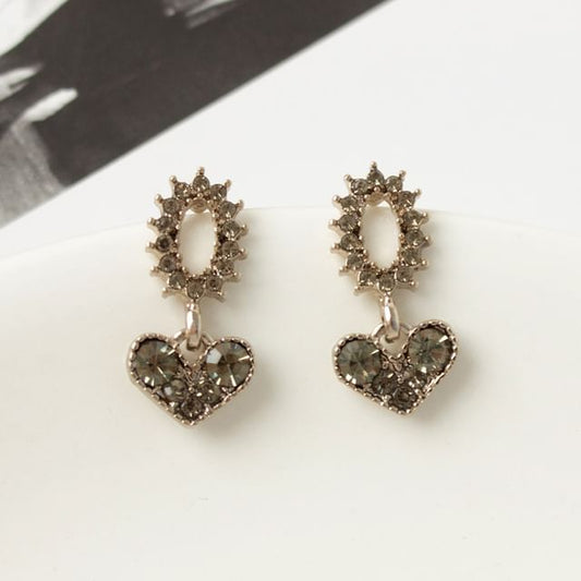 Flower Drop Earring Rhinestone Alloy Heart