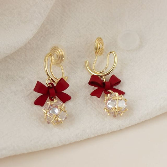 Dangle Bow Rhinestone Caged Alloy Earring