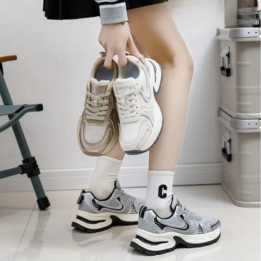 Mesh Panel Lace-Up Platform Sneakers
