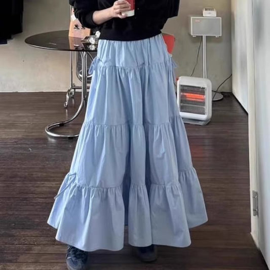 Stretch Waist Tiered Maxi Flared Skirt