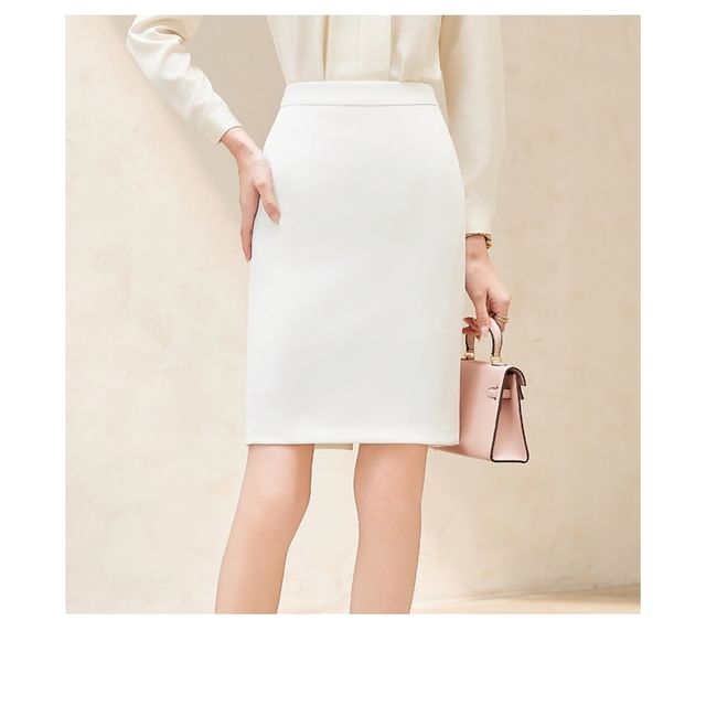 V-Neck Long Sleeve Blouse with Mini Pencil Skirt Set