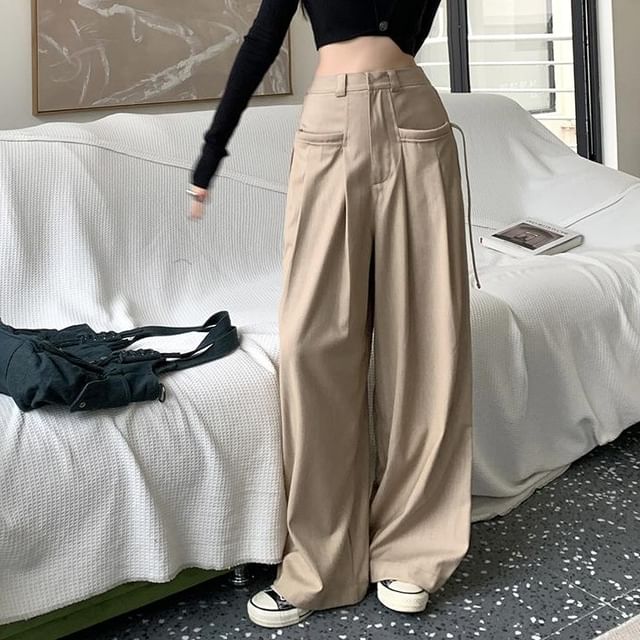 High Plain Rise Suit Pants Leg Pleated Wide