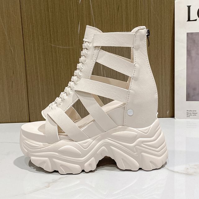 Platform Sandals Chunky Strappy Lace-Up Heel