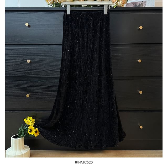 Elastic Waist Sequin Mermaid Maxi Skirt