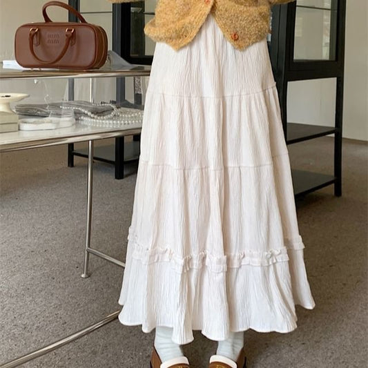 High-Rise Ruffle-Tiered Flowing A-Line Maxi Skirt