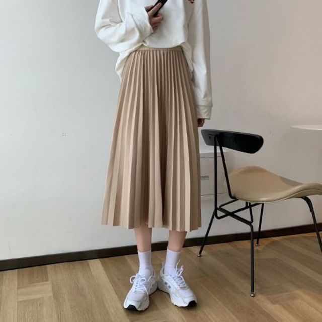 High Waist Accordion Pleated Midi Flared Skirt
