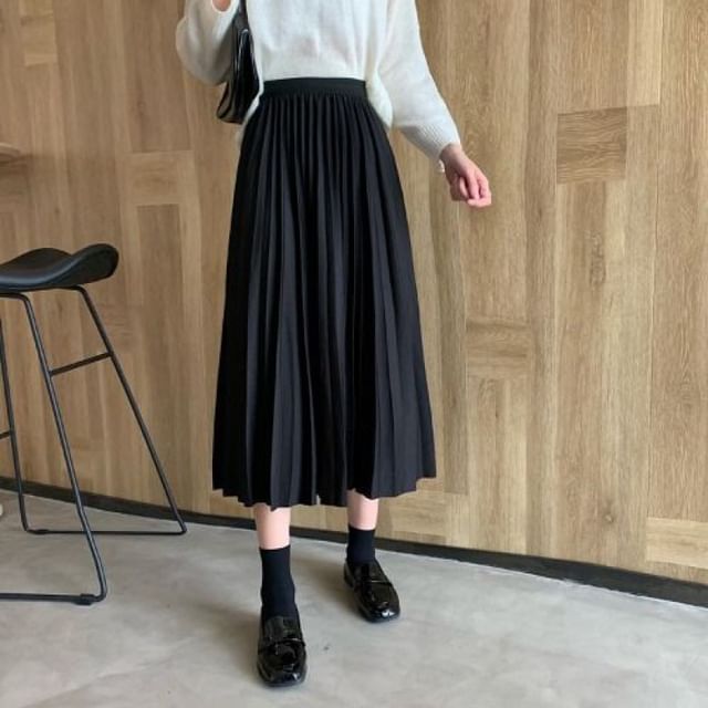 High Waist Accordion Pleated Midi Flared Skirt