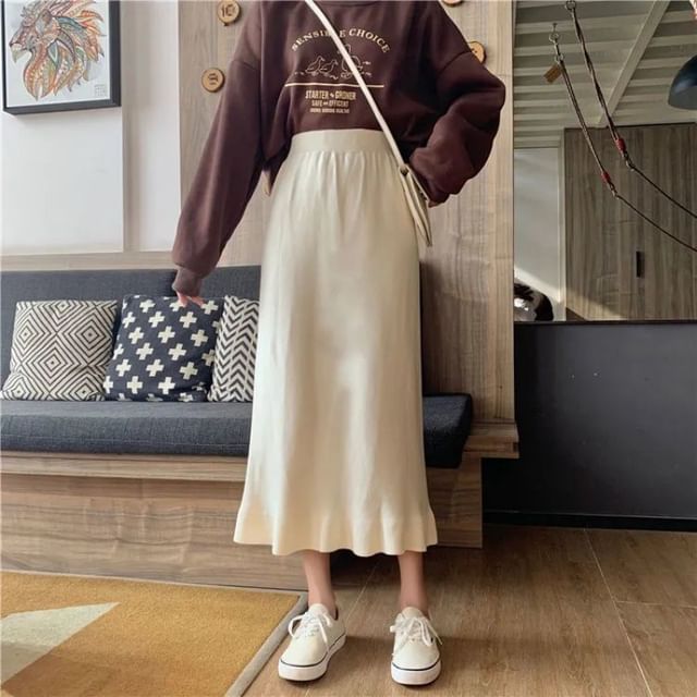 High Rise Knit Mermaid Midi Skirt