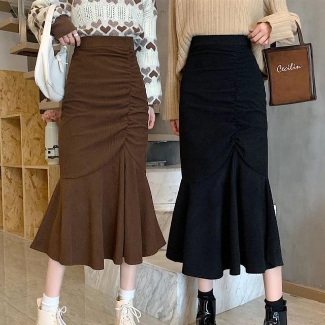 Elevated Shirred Mermaid Midi Skirt
