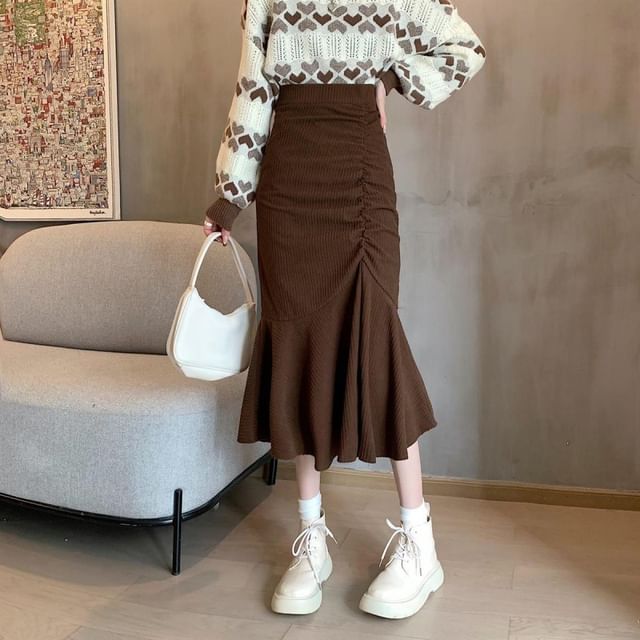 Elevated Shirred Mermaid Midi Skirt