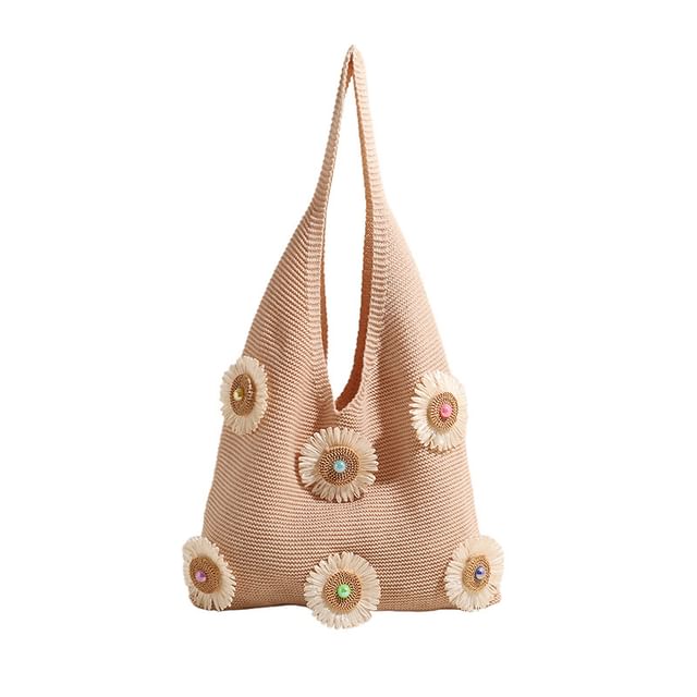 Knit Bag Accent Flower Shopper