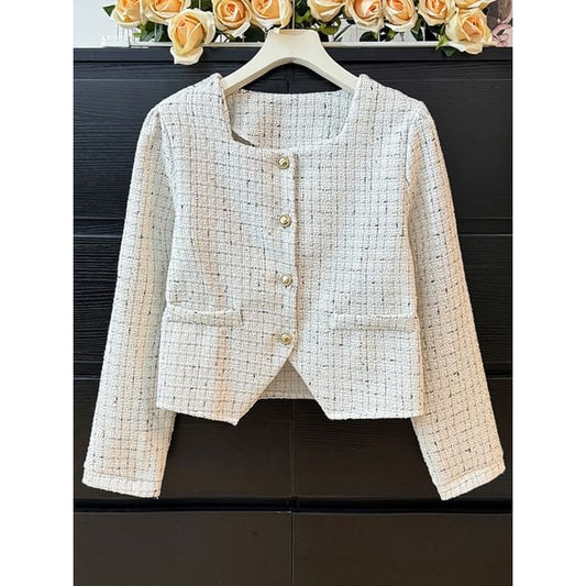 Square-Neck Tweed Jacket
