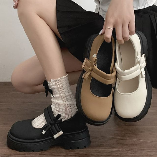 Mary Jane Bow Plain Shoes Platform