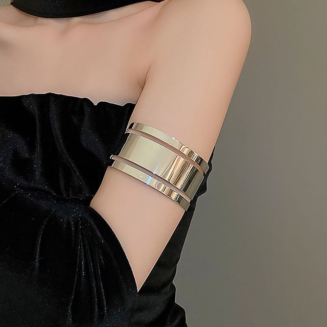 Polished Layered Bangle Open Alloy