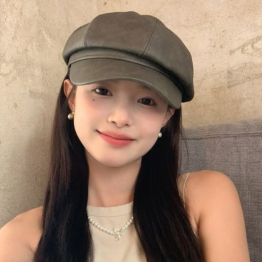 Cap Leather Faux Newsboy