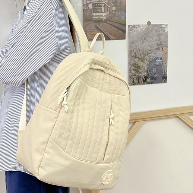 Quilted Plain Backpack Laptop