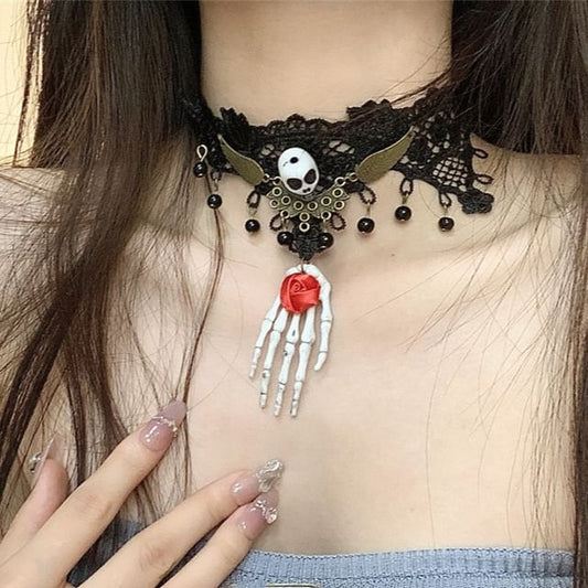 Choker Lace Earring Skull /